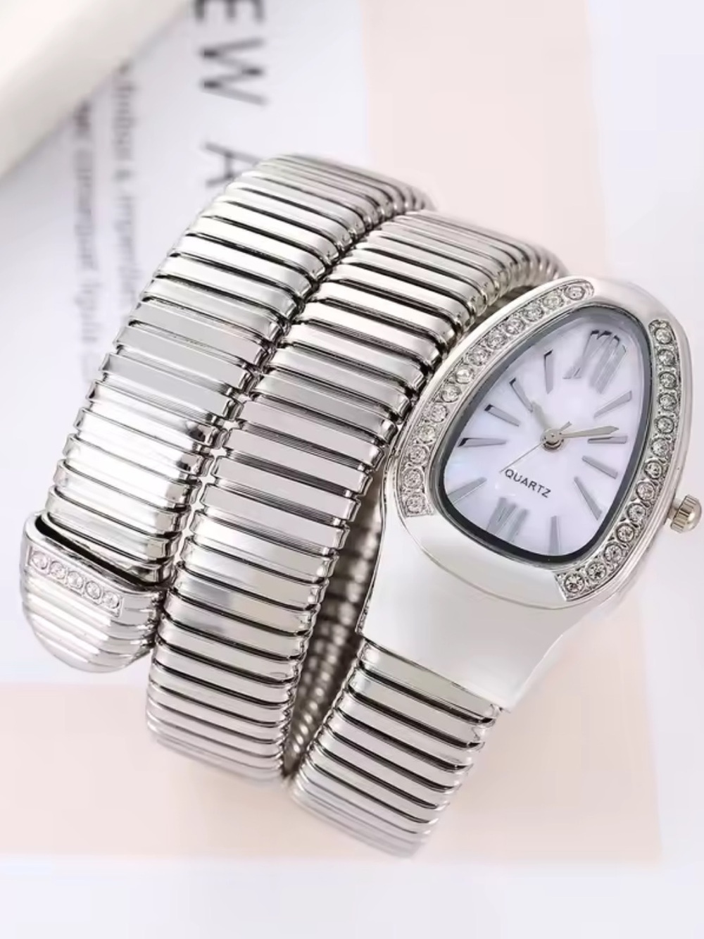 Serpenti Snake Silver Crystal-Trim Wrap Watch